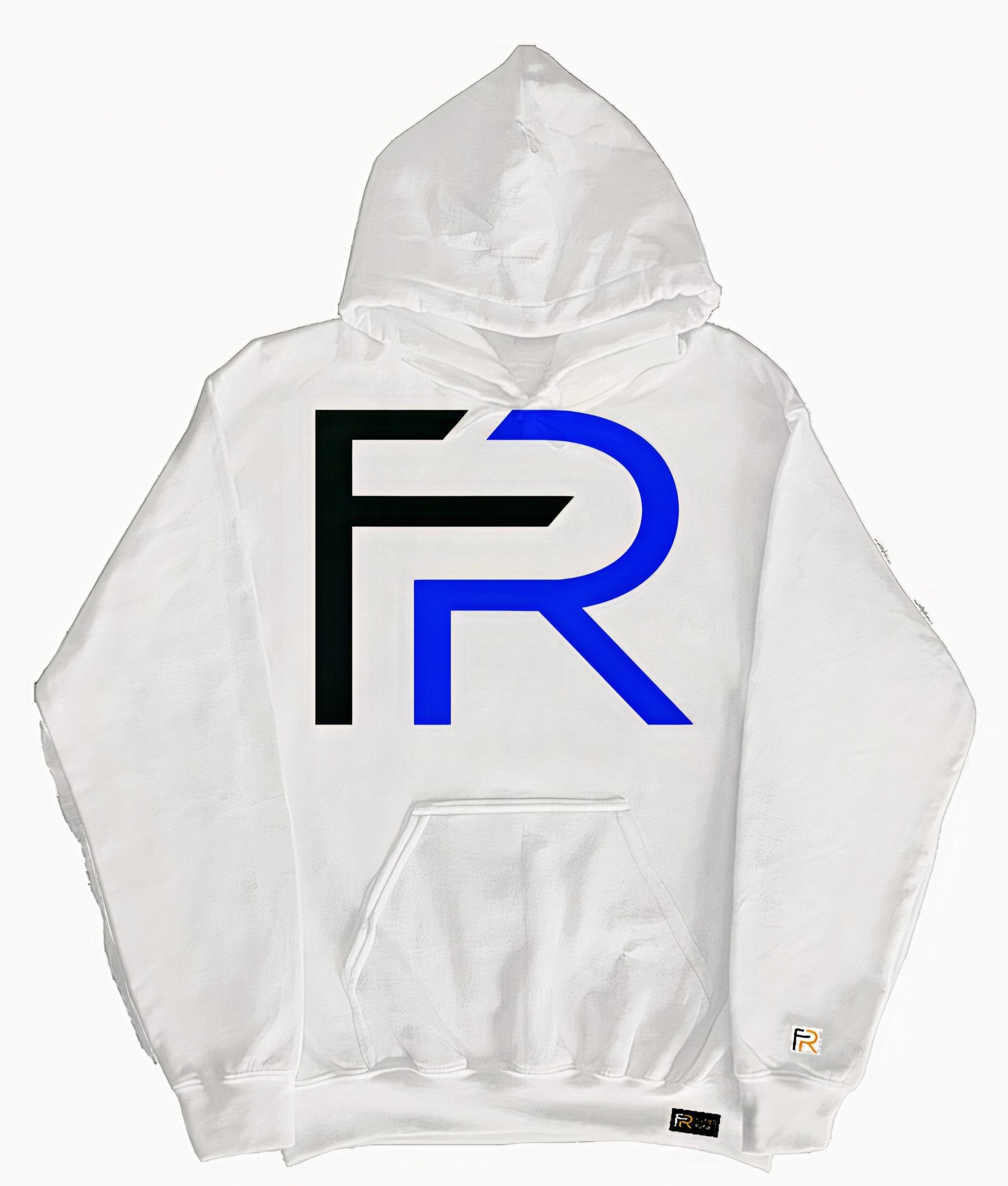 Focus Rich Clothing White Hybrid Hoodie with FR Symbol and Emoji Logos